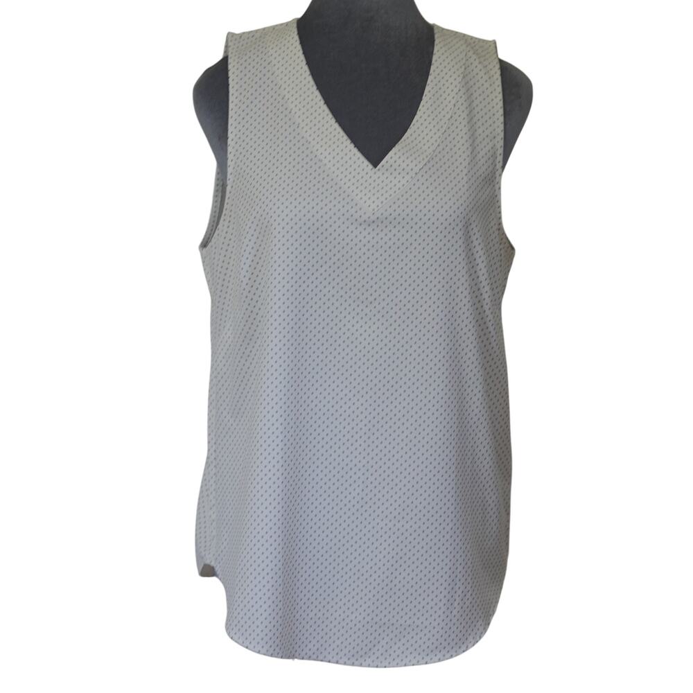 Maddie Eden Ruth White Polka Dot V-Neck Sleeveless Blouse Women's Large